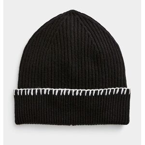 Jack & Jones unisex black white contrast stitch pure wool tuque hat beanie NWT
